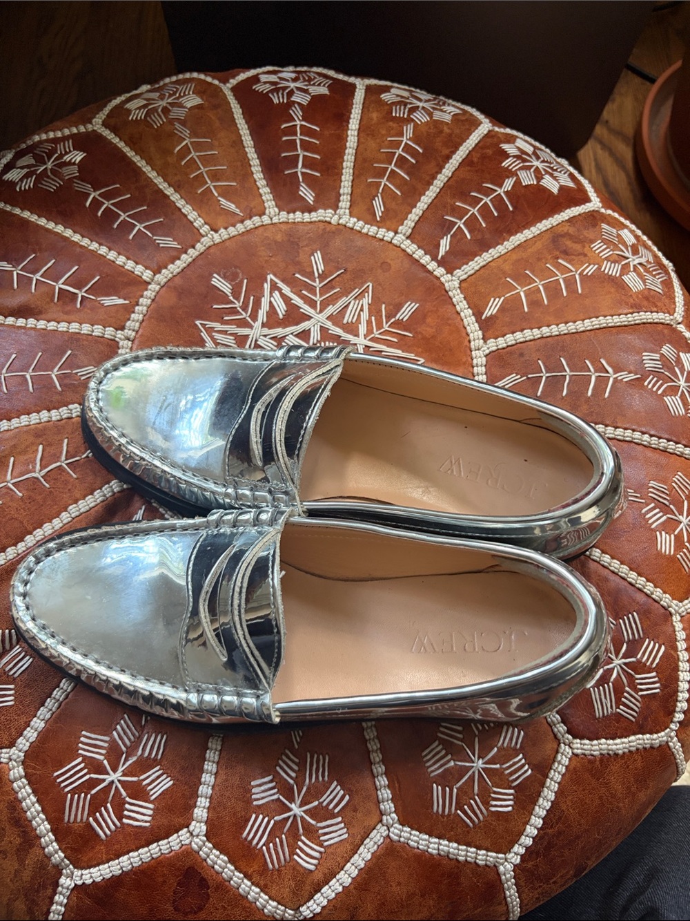 J. Crew Metallic Silver Leather Penny Loafers
